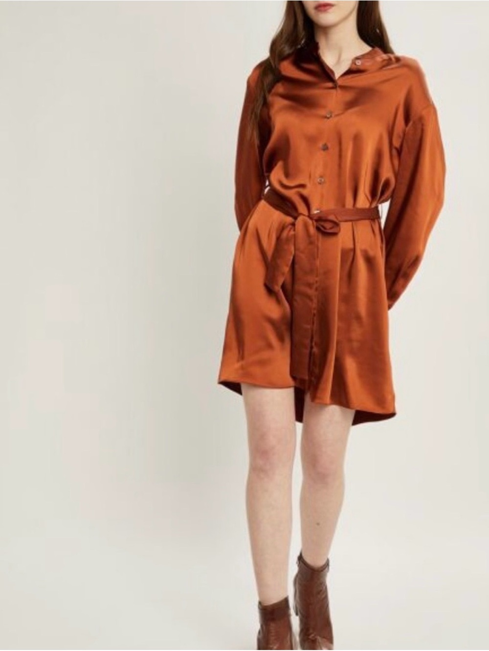Cyrillus Paris Rust Satin Shirt Dress